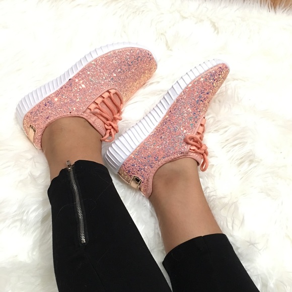 Dusty Pink Glitter Sneakers - Picture 5 of 7